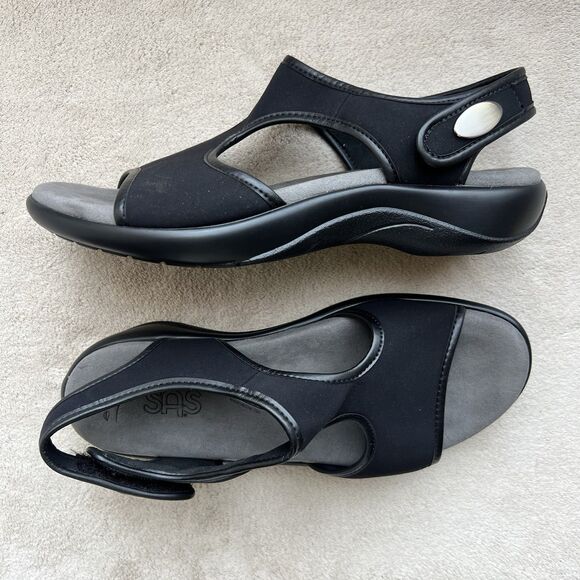 SAS Harmony Black Mesh Tripad Comfort Flat Sandal Women 5 Adjustable Strap USA - Picture 16 of 16
